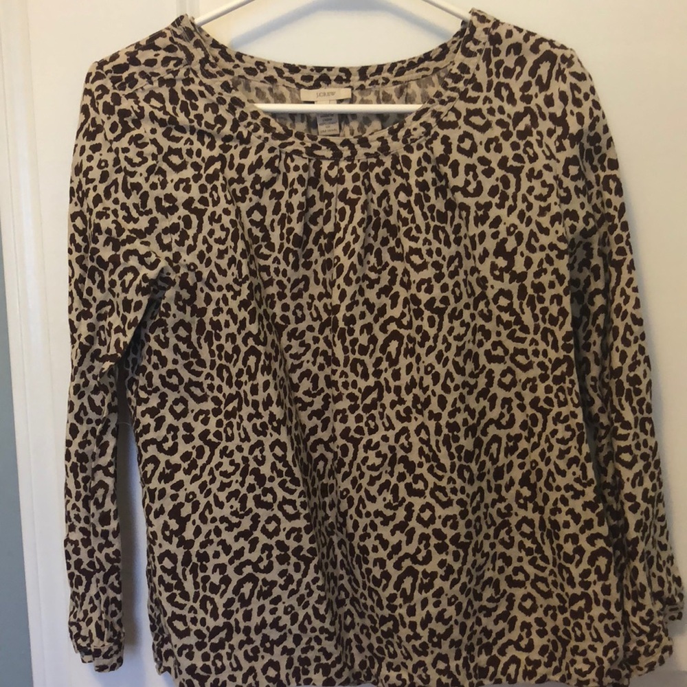 J Crew linen leopard print top